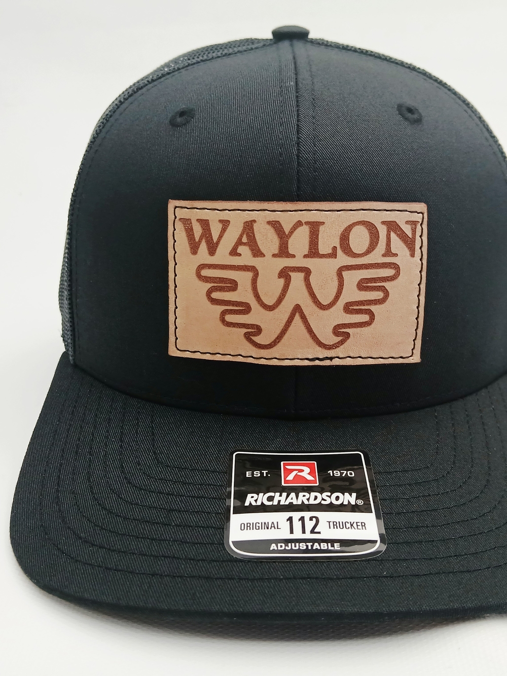 Waylon Black Trucker Hat with Leather Patch
